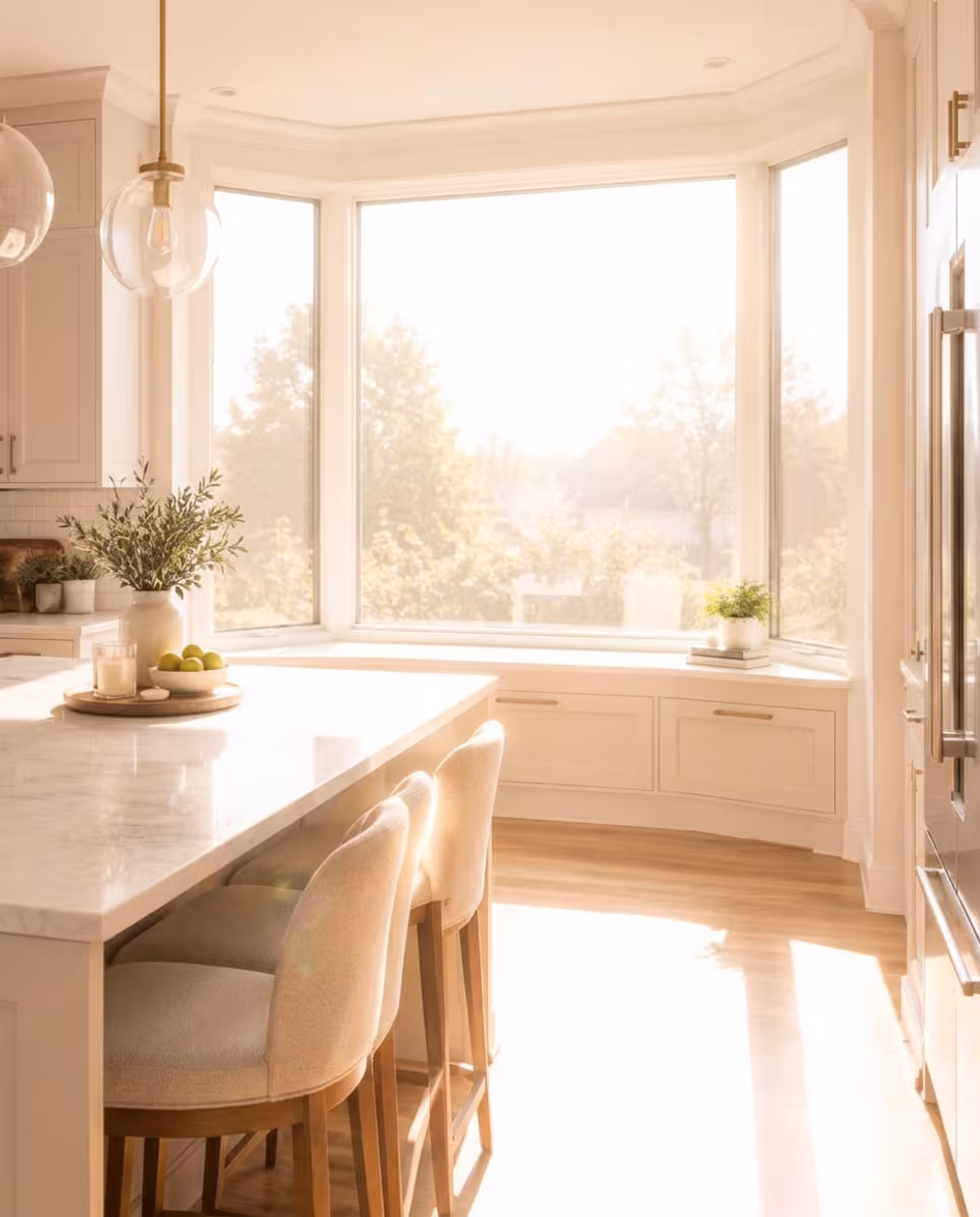 Kitchen bay window before window tint